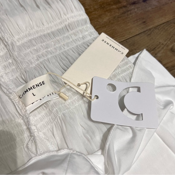 Commense Layered Ruffle Eyelet Long Dress Ruched Smocked Detail Slit Back - Picture 12 of 16